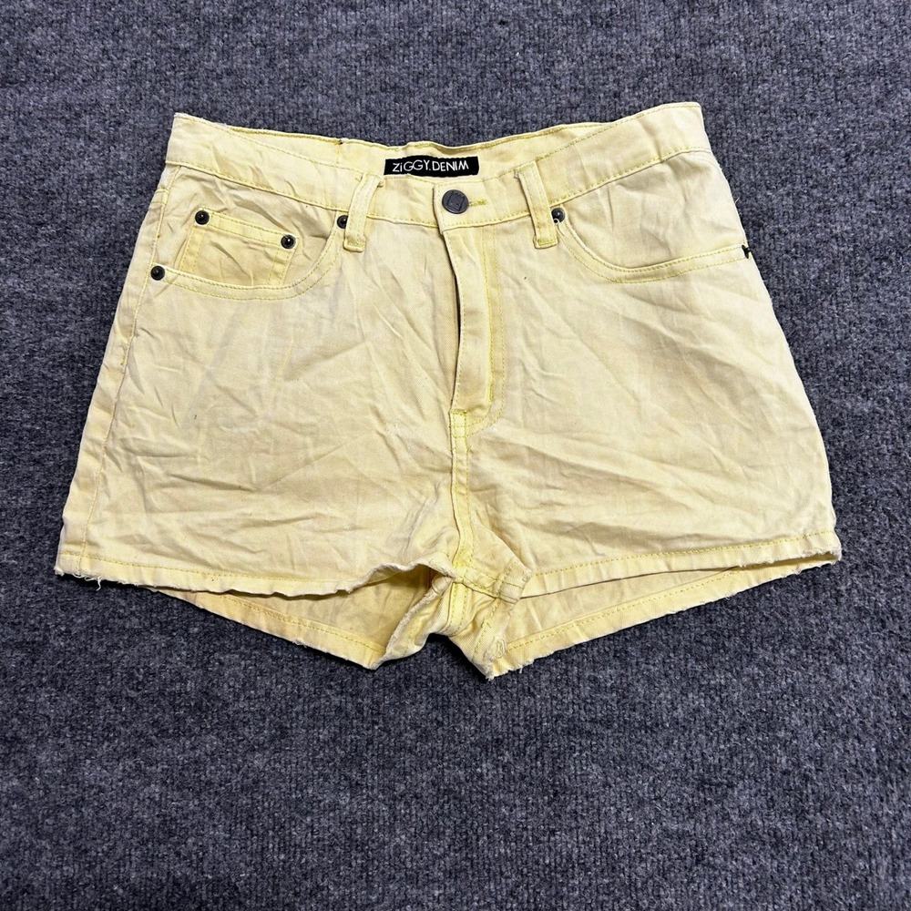 Ziggy Denim Shorts Womens Size 12 Yellow High Waisted Raw Hem Stretch Casual